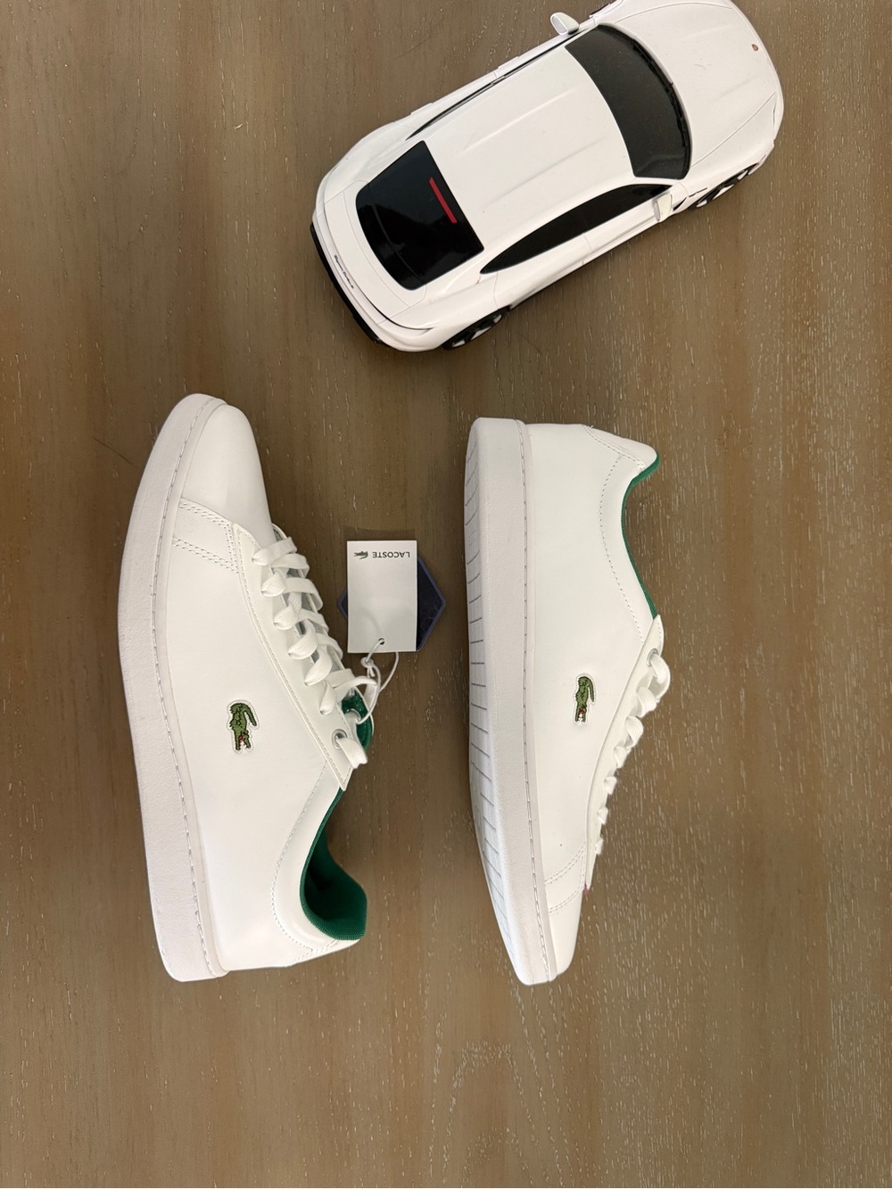 Lacoste Mens White Sneakers with Green Trim